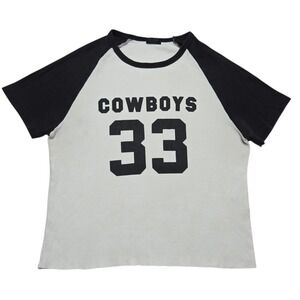 John Galt Cowboys 33 Raglan Crop T-Shirt Womens Small White Sporty Retro Tee